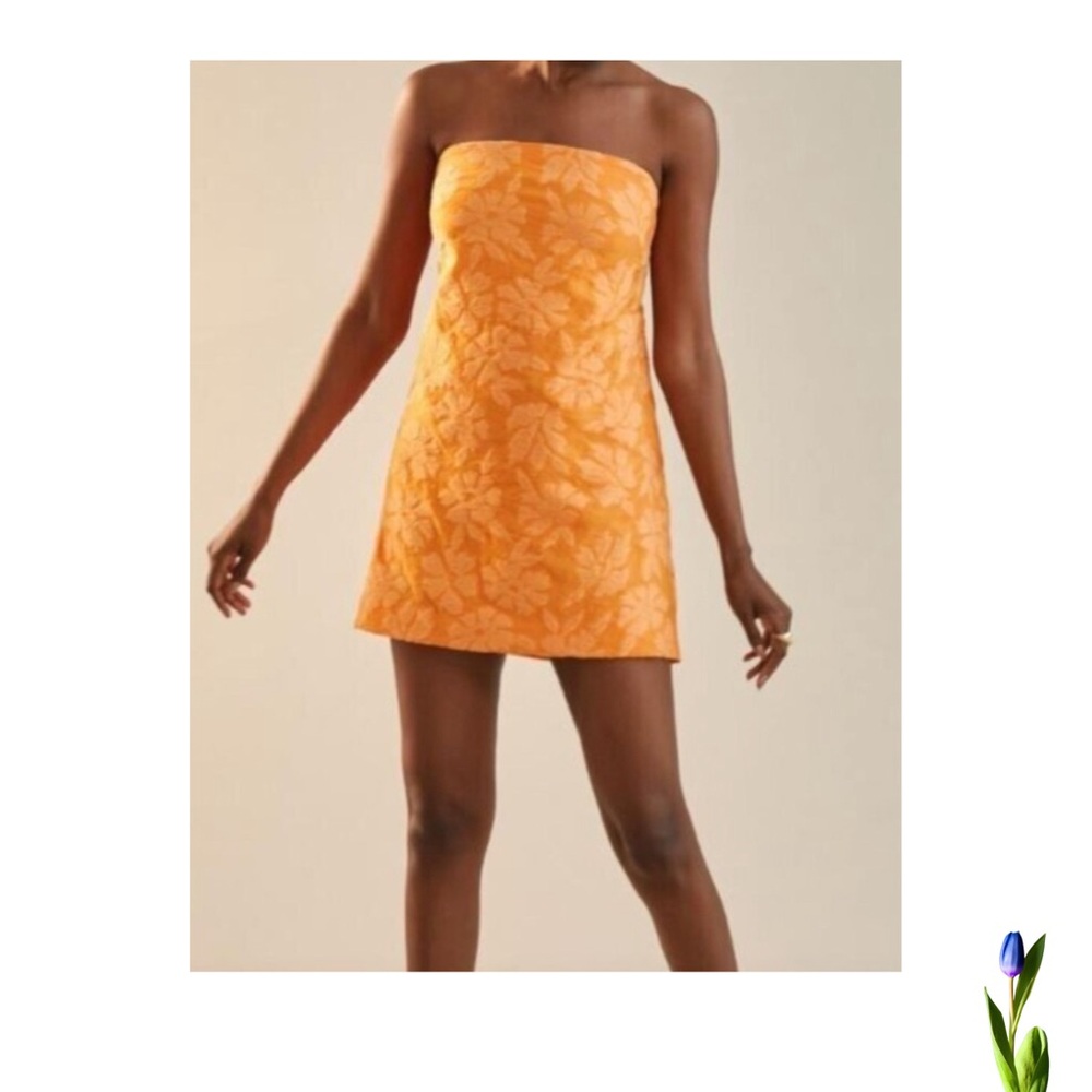 Anthropologie Orange Strapless Cocktail Dress with Bow Detail Size 6